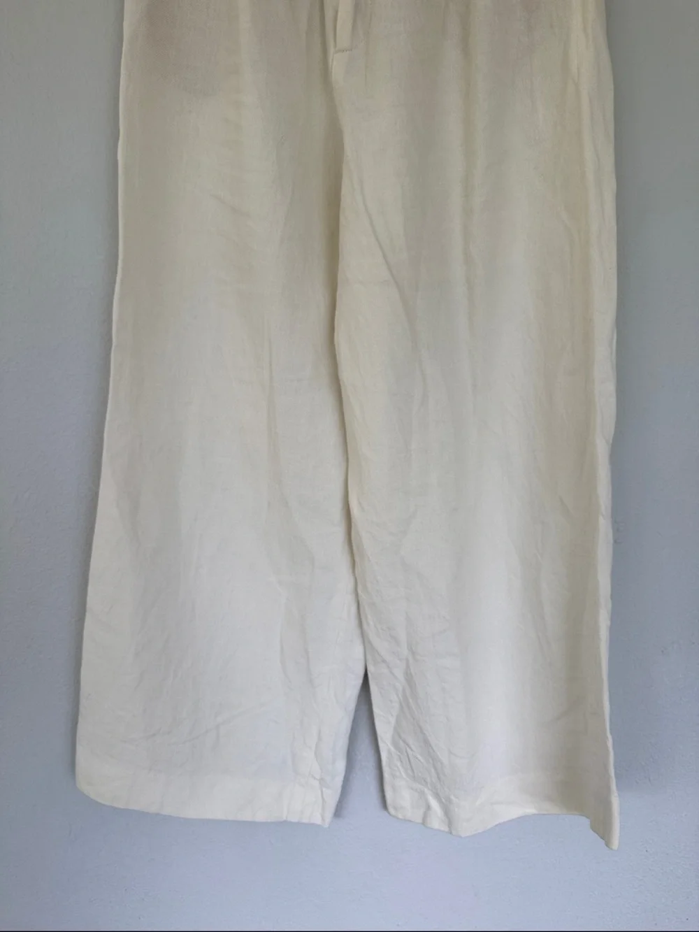 ZARA white high rise pleated wide leg linen blend crop pants size XS